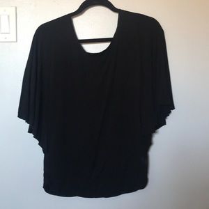 Scooped-neck, ruffle edged winged blouse